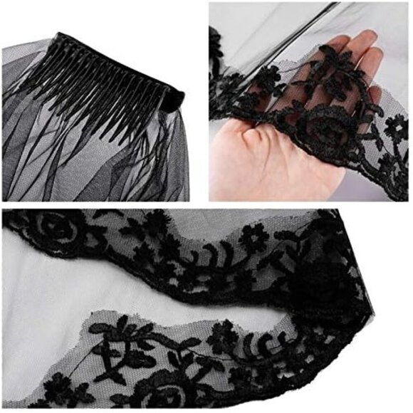 Women Mesh Veil Black Bridal Birdcage Short Wedding Face Veil with Clip main image 8